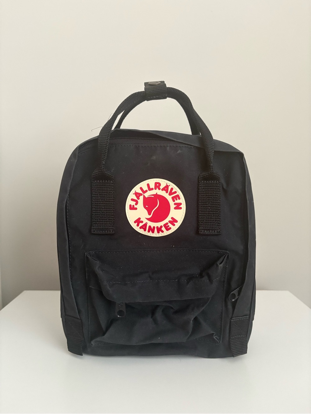 Fjallraven Kanken Mini Backpack - Black with Red Logo
